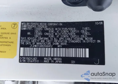 2008 Lexus Rx 400H from USA, damaged, VIN JTJHW31U882068452